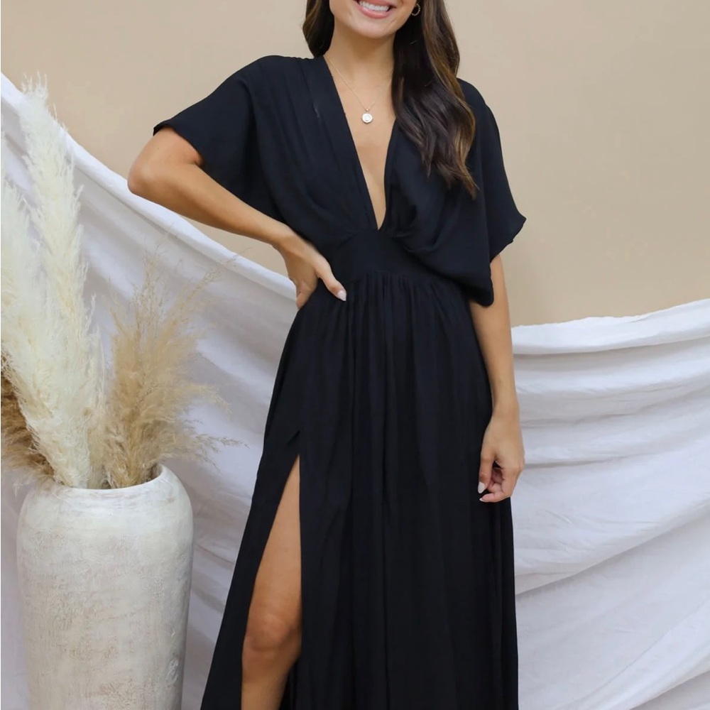 Royal Blue Deep V Side Slit Maxi Dress